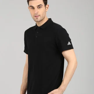 Adidas Men Printed Polo Neck Pure Cotton Black T-Shirt