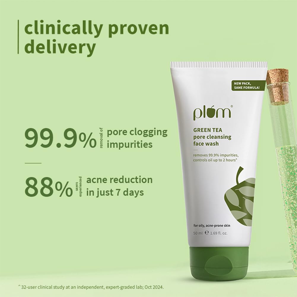 Plum Green Tea Pore Cleansing Face Wash for Oily, Acne Prone, Dry & Combination Skin | with Glycolic Acid | Fight Pimples & Control Excess Oil | Gentle Exfoliating & Non-Drying | Women & Men | 50ml - Image 4