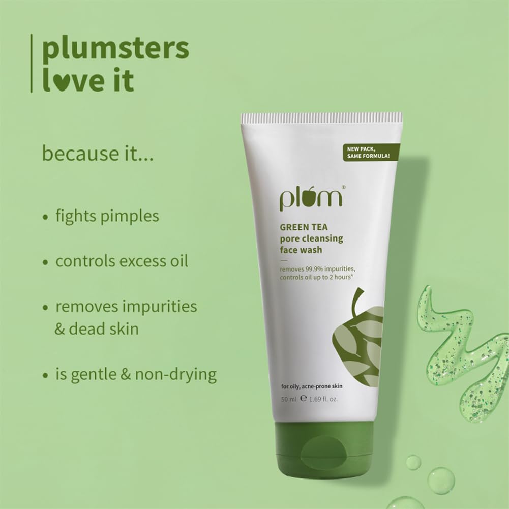 Plum Green Tea Pore Cleansing Face Wash for Oily, Acne Prone, Dry & Combination Skin | with Glycolic Acid | Fight Pimples & Control Excess Oil | Gentle Exfoliating & Non-Drying | Women & Men | 50ml - Image 7