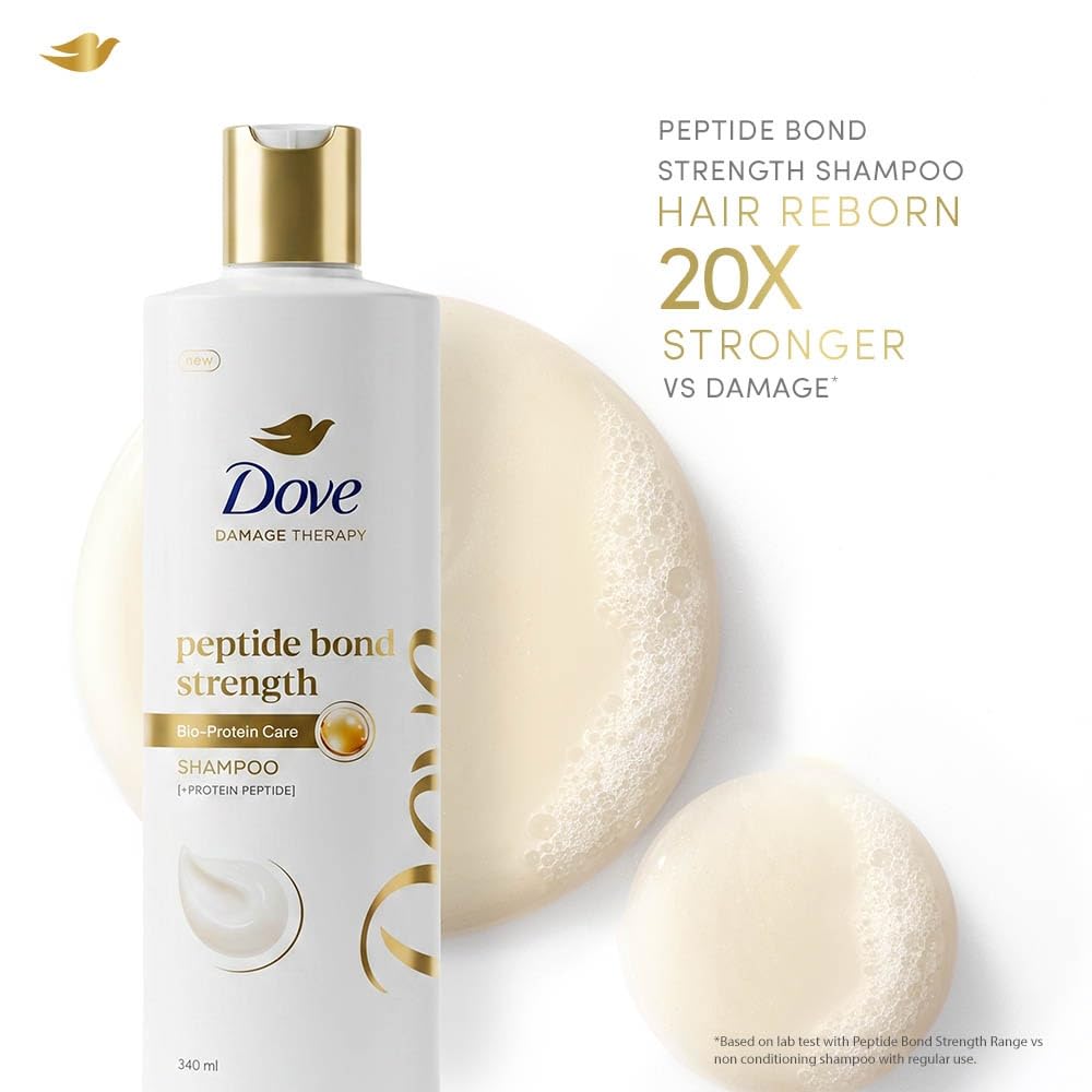 Dove Peptide Bond Strength Shampoo for Dry & Damaged Hair - 340 ml to 1000ml | Enriched with PROTEIN PEPTIDES | Reconstructs broken Bonds for 20X Stronger Hair
