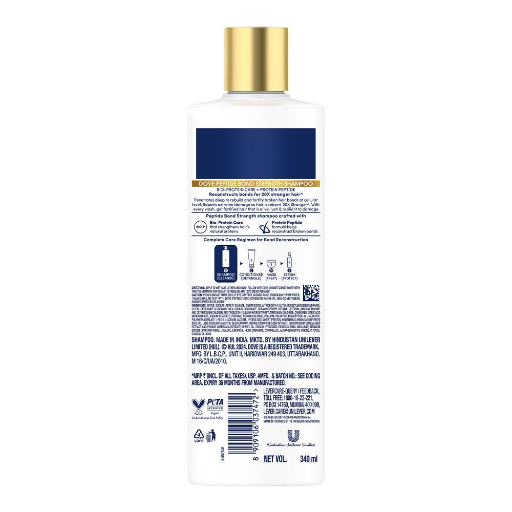 Dove Peptide Bond Strength Shampoo for Dry & Damaged Hair - 340 ml to 1000ml | Enriched with PROTEIN PEPTIDES | Reconstructs broken Bonds for 20X Stronger Hair - Image 8