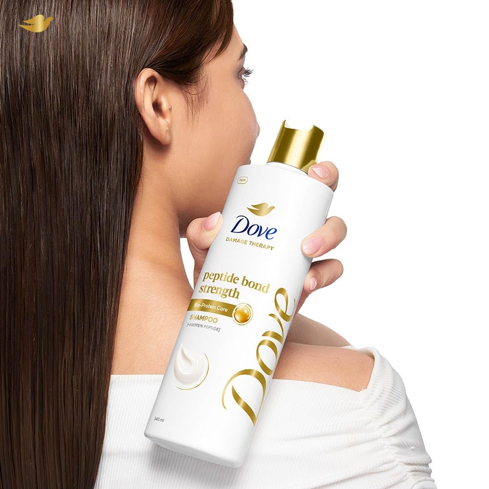 Dove Peptide Bond Strength Shampoo for Dry & Damaged Hair - 340 ml to 1000ml | Enriched with PROTEIN PEPTIDES | Reconstructs broken Bonds for 20X Stronger Hair - Image 5