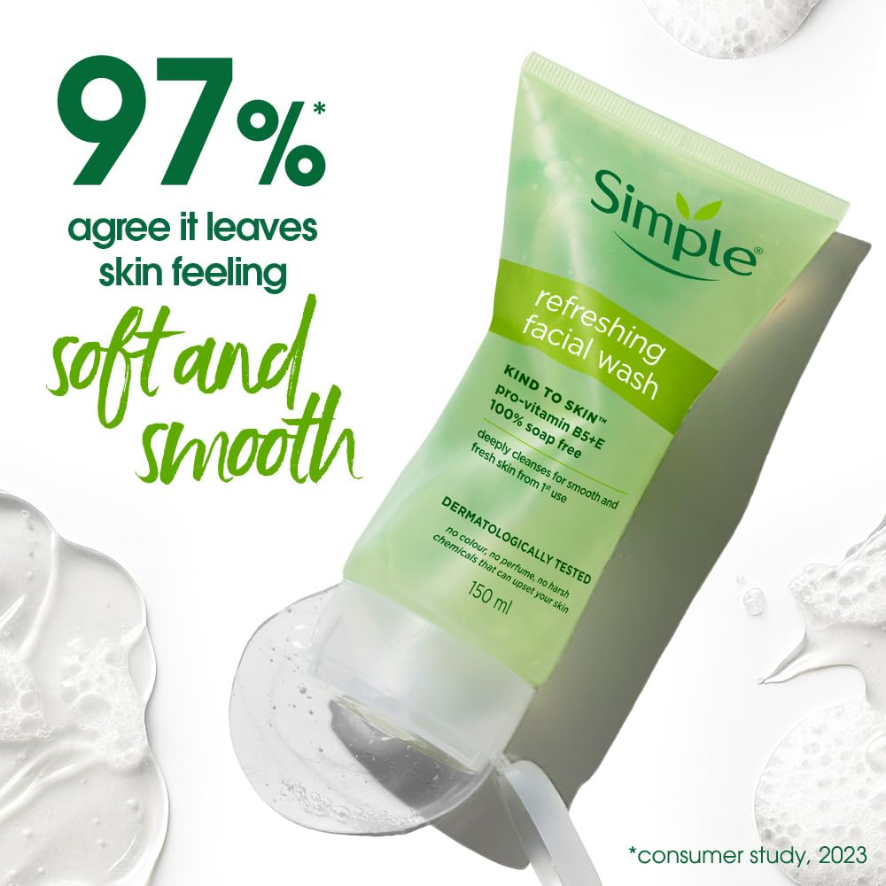 Simple Kind To Skin Refreshing Facial Wash 150 ml | 100% Soap-Free Facewash that doesn't dry out your skin| For All Skin Types - Image 3